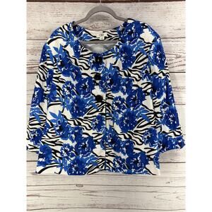 Cato Women's Blue Floral Linen Blend 3 Button Top Jacket Size 22/24W